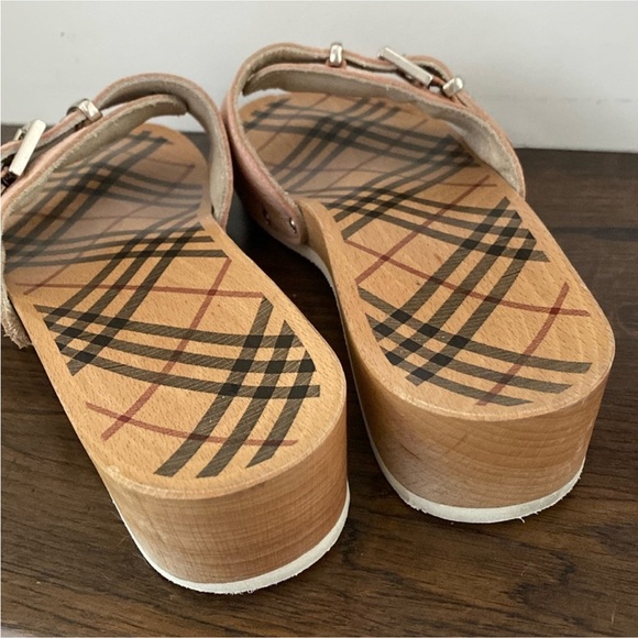BURBERRY Burberry Shoes Wood and Leather Sandals Clogs size 8 - Picture 2 of 15